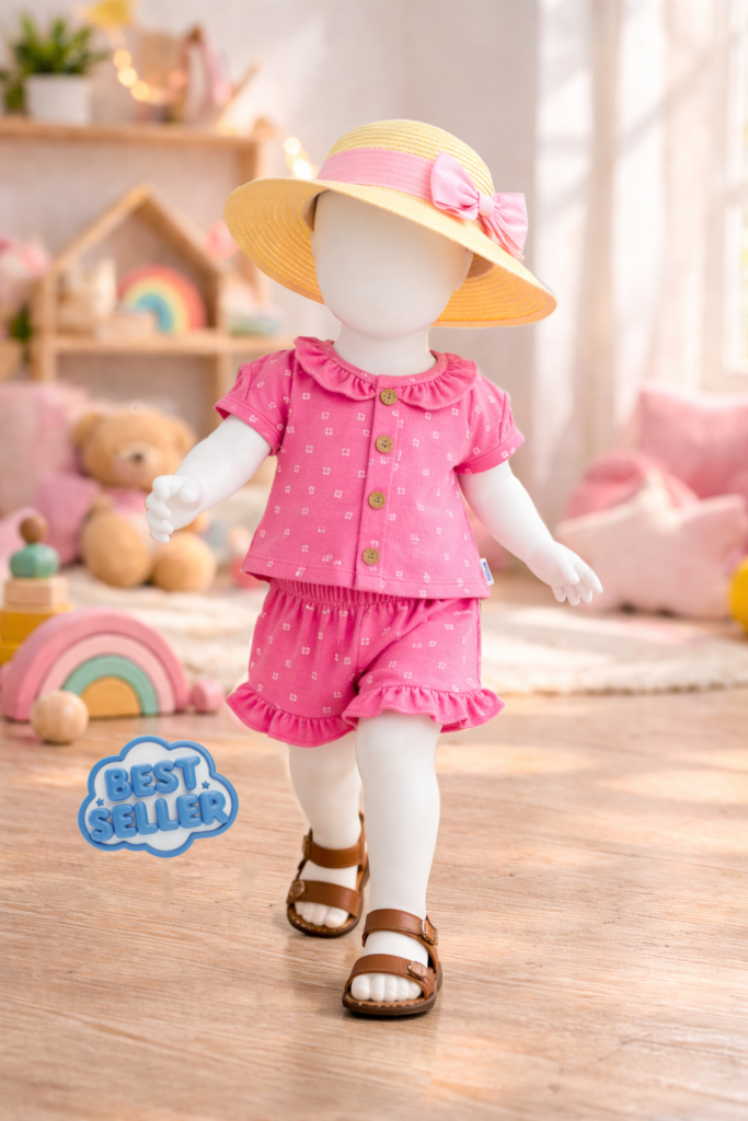Setelan Anak Kancing Depan Web Motif Girl Best Seller
